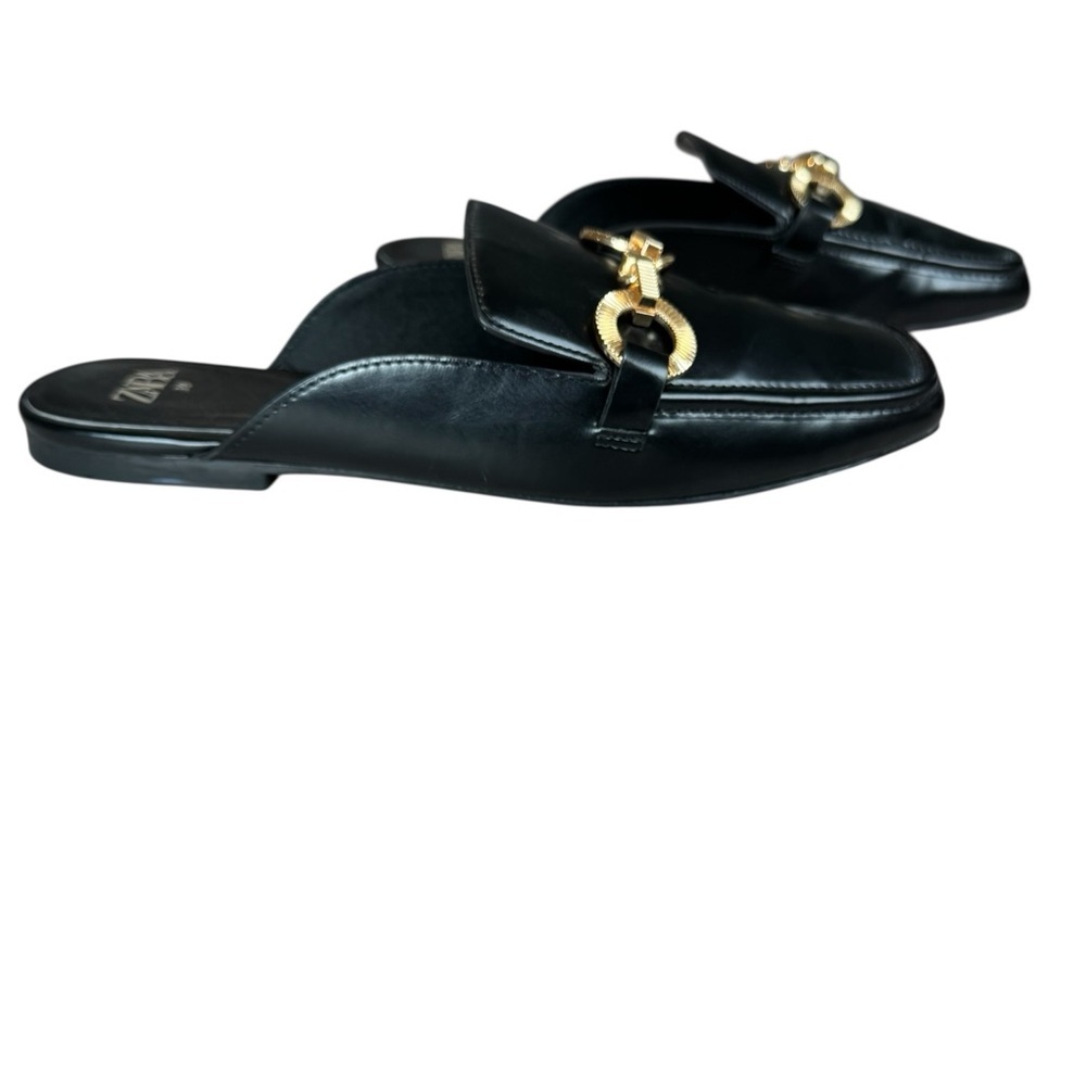 Zara Black Chain Mule Loafers Gold Hardware Square Toe Size 39 US 8.5 EUC - Picture 4 of 8
